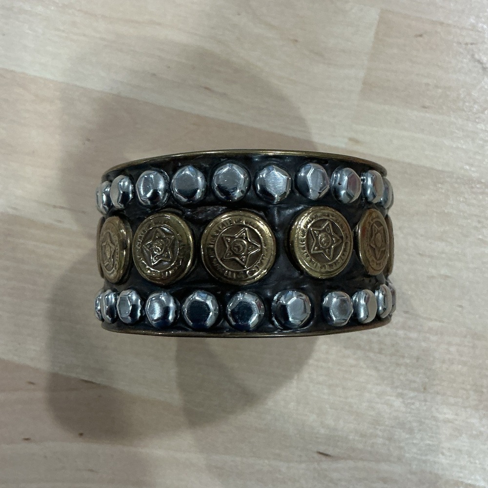 Vintage Twos Company Bangle Bracelet Mixed Metals Studded Coins Brass India